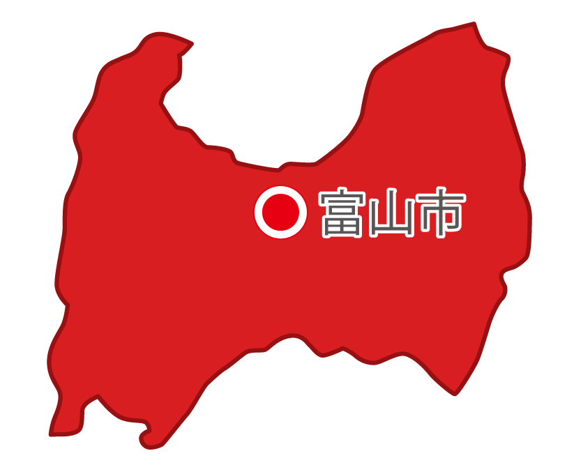 富山県無料フリーイラスト｜日本語・県庁所在地あり(赤)