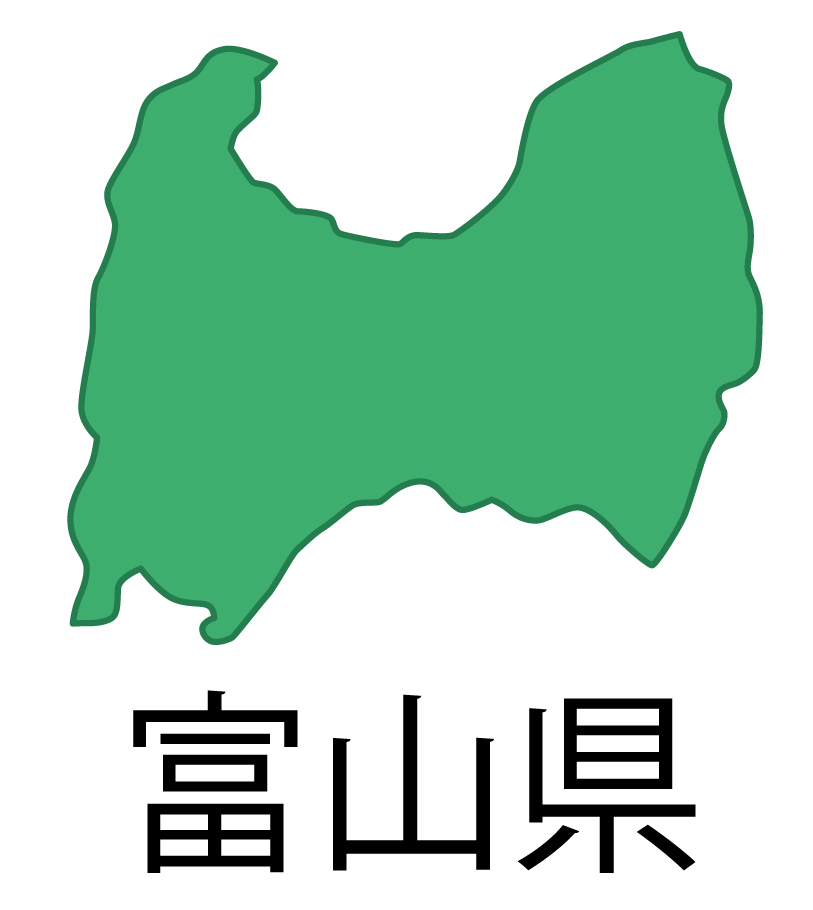 富山県無料フリーイラスト｜日本語・都道府県名あり(緑)