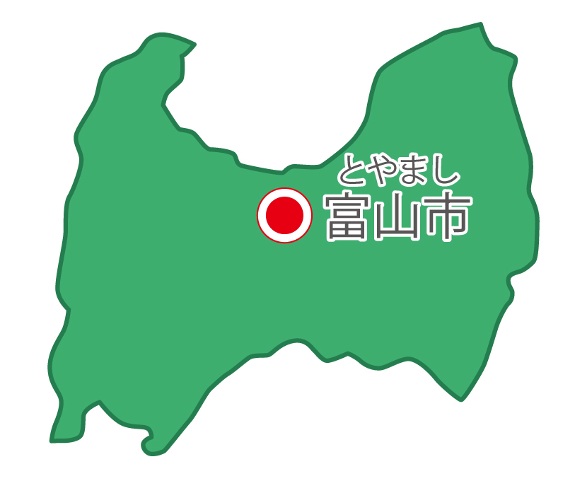 富山県無料フリーイラスト｜日本語・県庁所在地あり・ルビあり(緑)