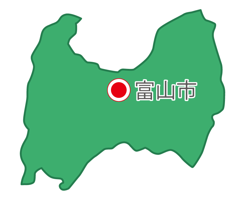 富山県無料フリーイラスト｜日本語・県庁所在地あり(緑)