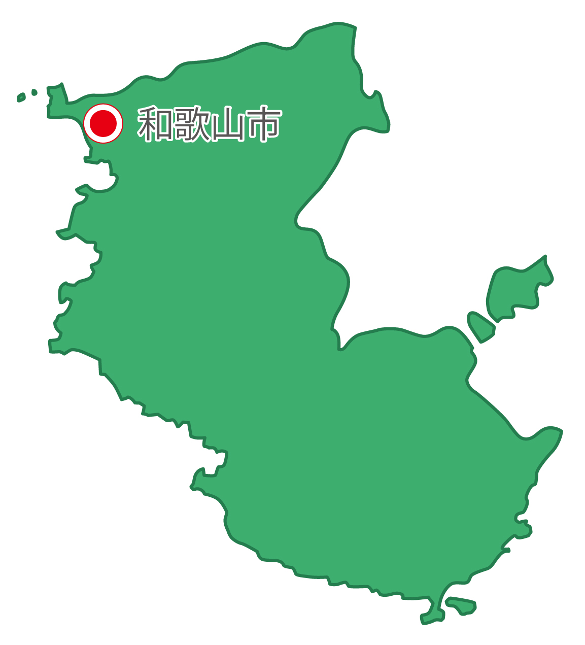 和歌山県無料フリーイラスト｜日本語・県庁所在地あり(緑)