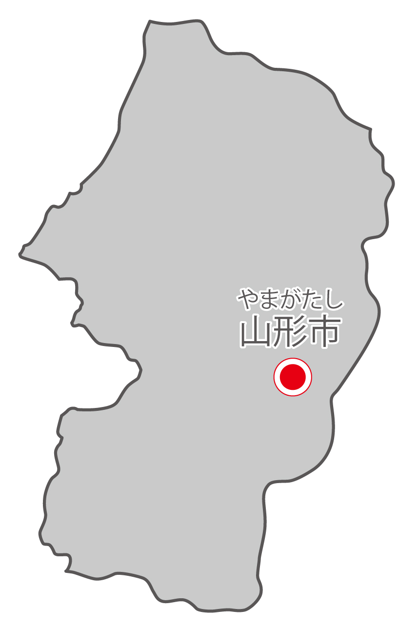 山形県無料フリーイラスト｜日本語・県庁所在地あり・ルビあり(グレー)