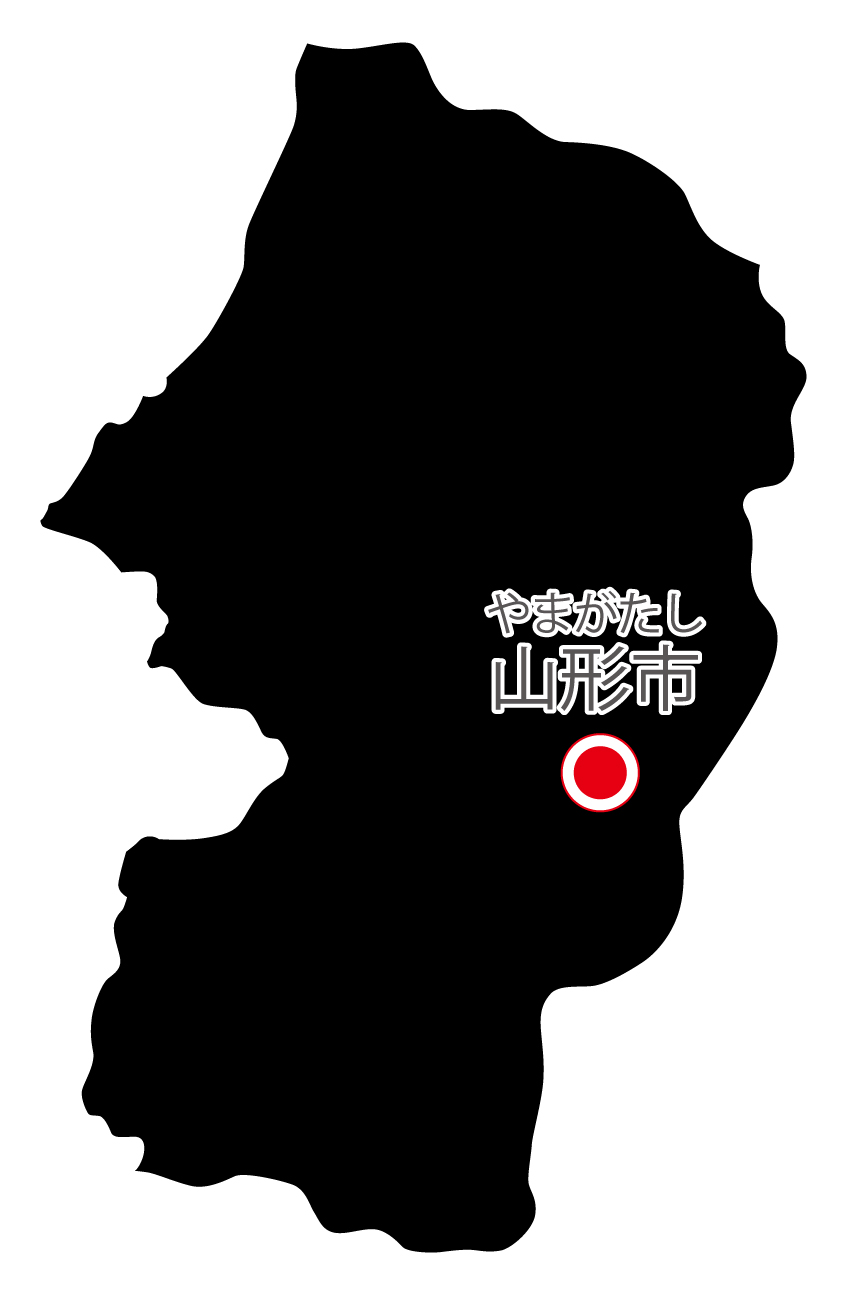 山形県無料フリーイラスト｜日本語・県庁所在地あり・ルビあり(黒)