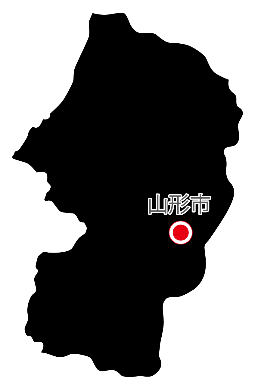 山形県無料フリーイラスト｜日本語・県庁所在地あり(黒)