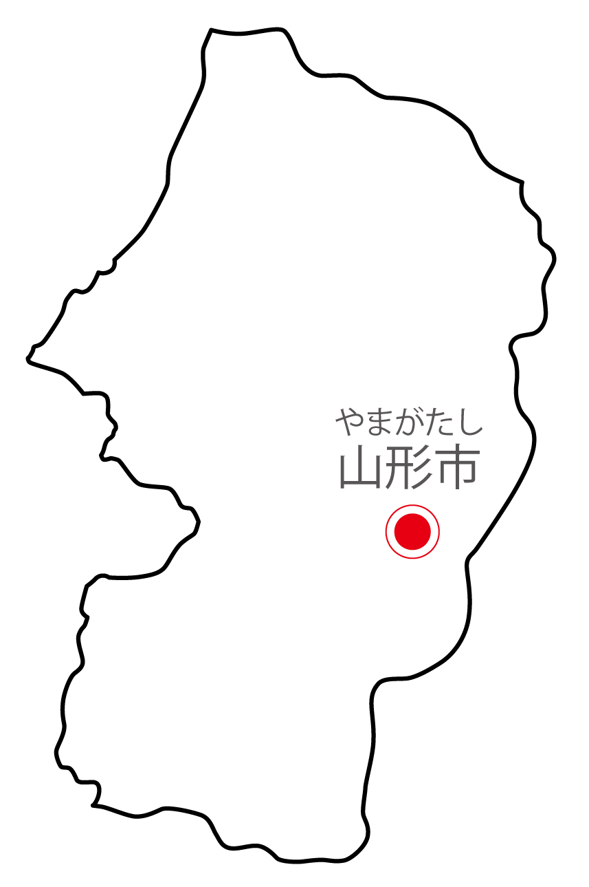 山形県無料フリーイラスト｜日本語・県庁所在地あり・ルビあり(白)