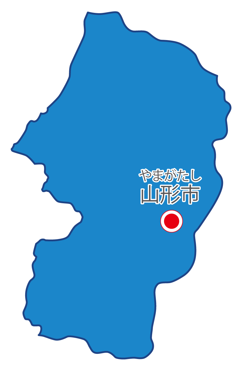 山形県無料フリーイラスト｜日本語・県庁所在地あり・ルビあり(青)