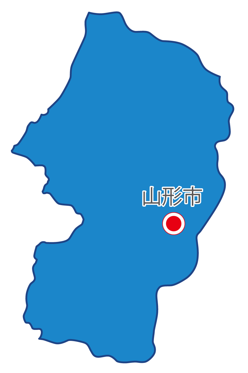 山形県無料フリーイラスト｜日本語・県庁所在地あり(青)