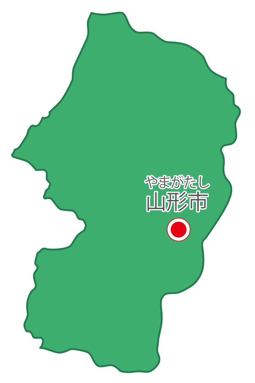 山形県無料フリーイラスト｜日本語・県庁所在地あり・ルビあり(緑)