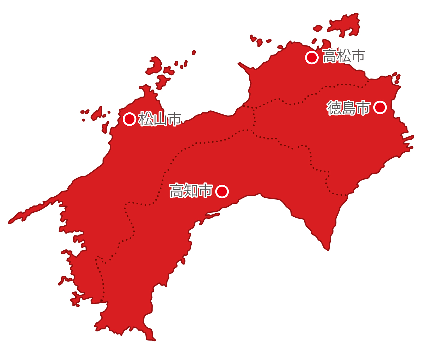 日本地図の地方別無料イラスト素材集 都道府県名 県庁所在地あり