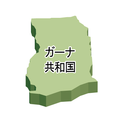 ガーナ共和国無料フリーイラスト｜漢字・立体(緑)