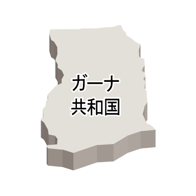 ガーナ共和国無料フリーイラスト｜漢字・立体(白)