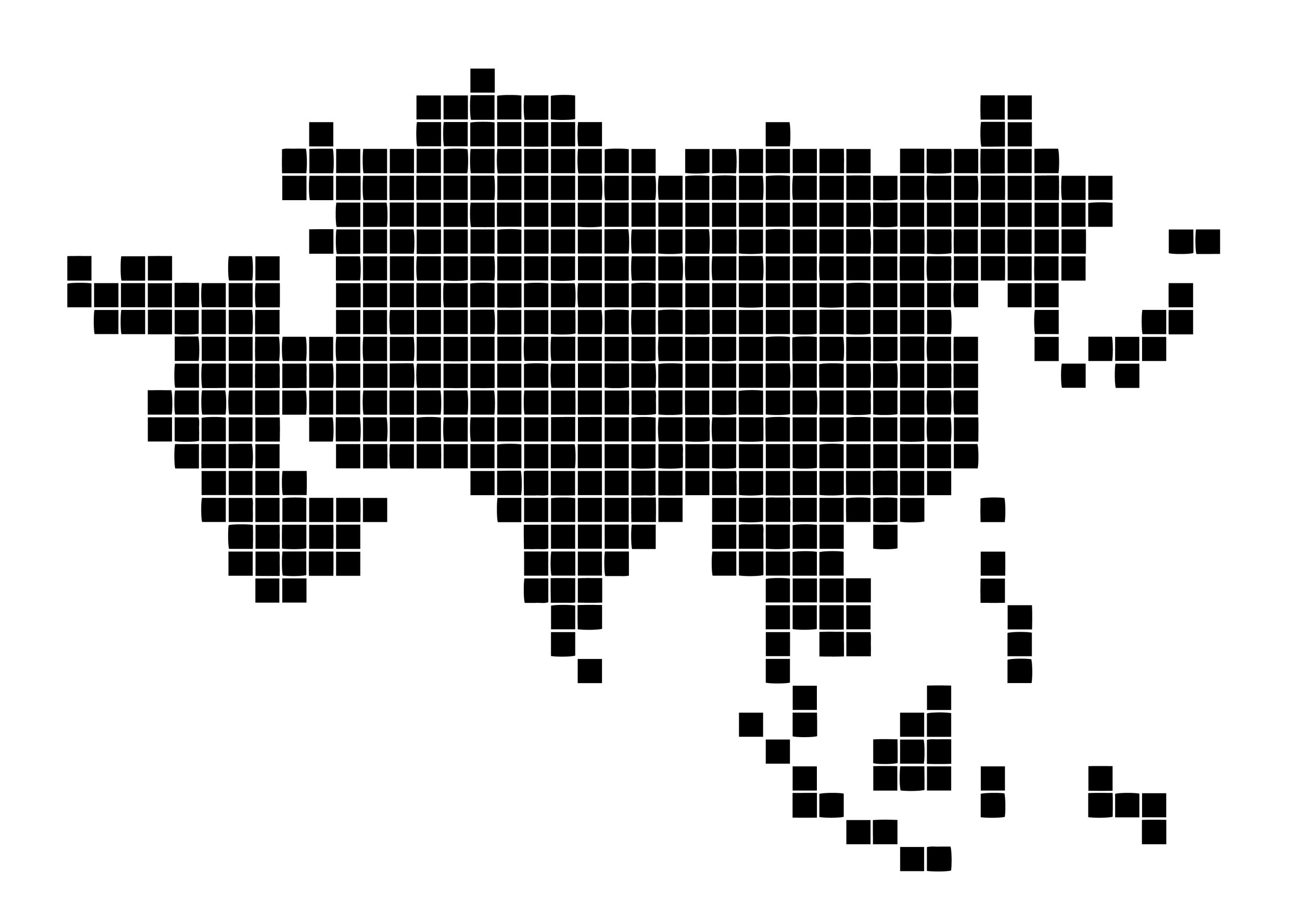 世界地図(アジア)無料フリーイラスト｜四角ドット(黒)