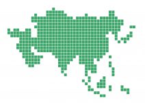 世界地域イラスト・アジア・四角ドット・緑