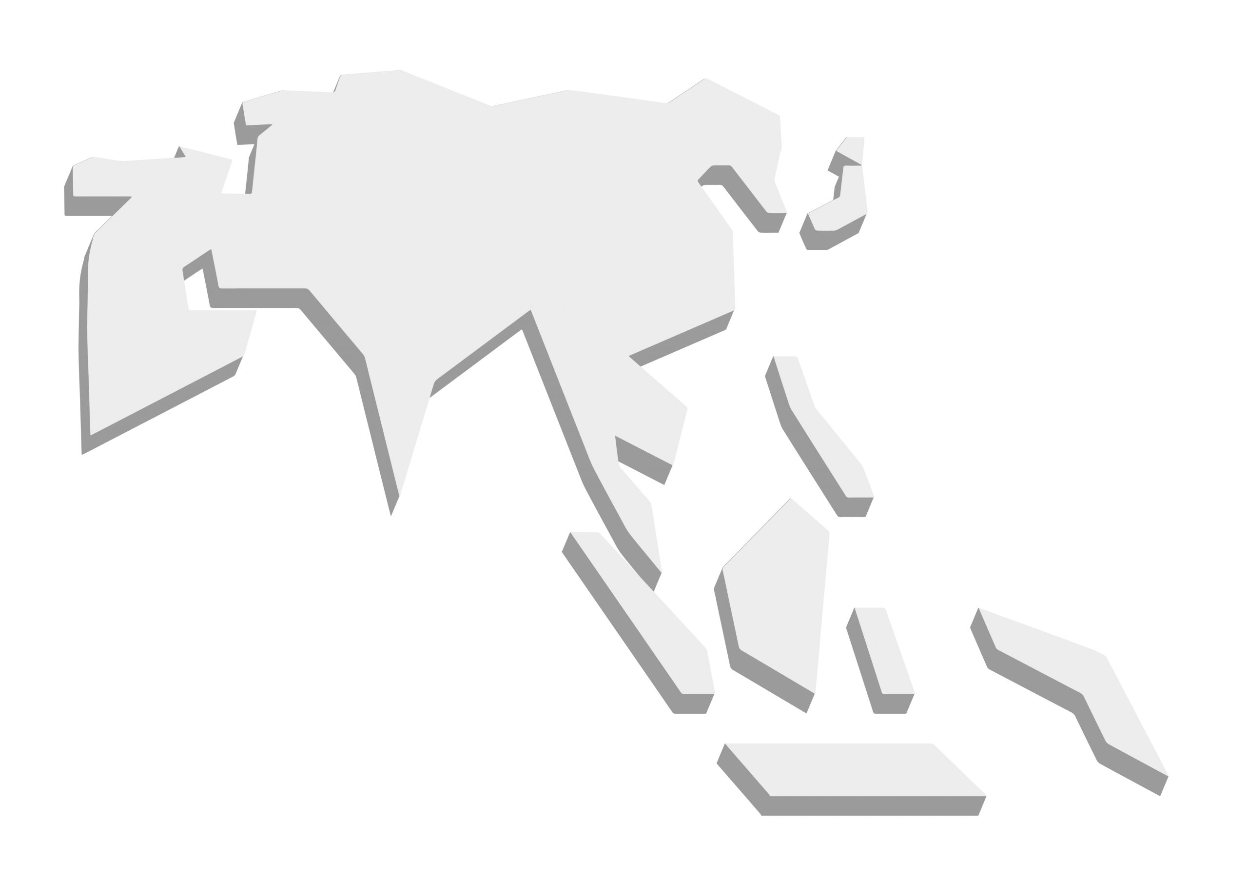 世界地図(アジア)無料フリーイラスト｜遠近立体(白)