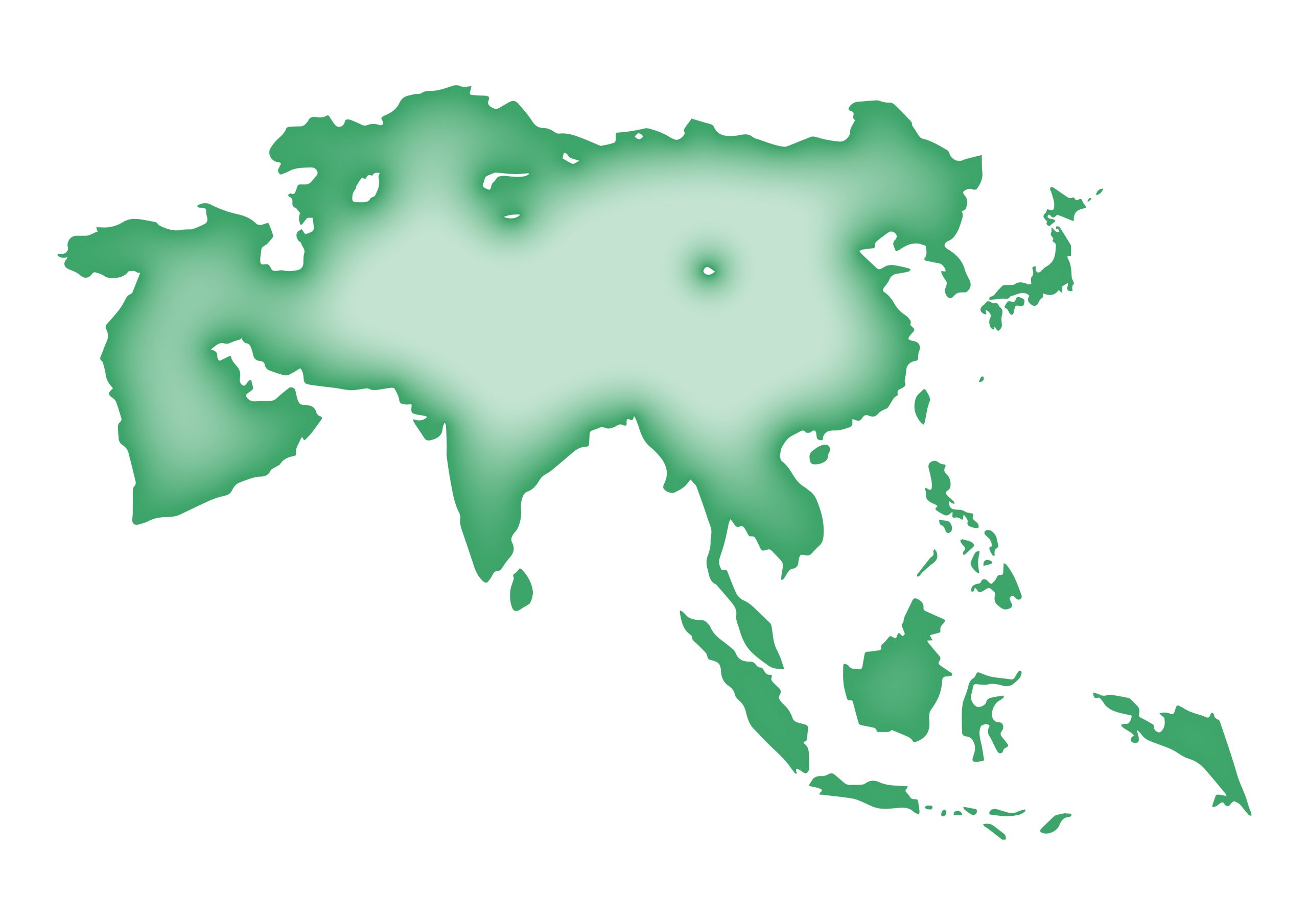 世界地図(アジア)無料フリーイラスト｜ふくらみ(緑)