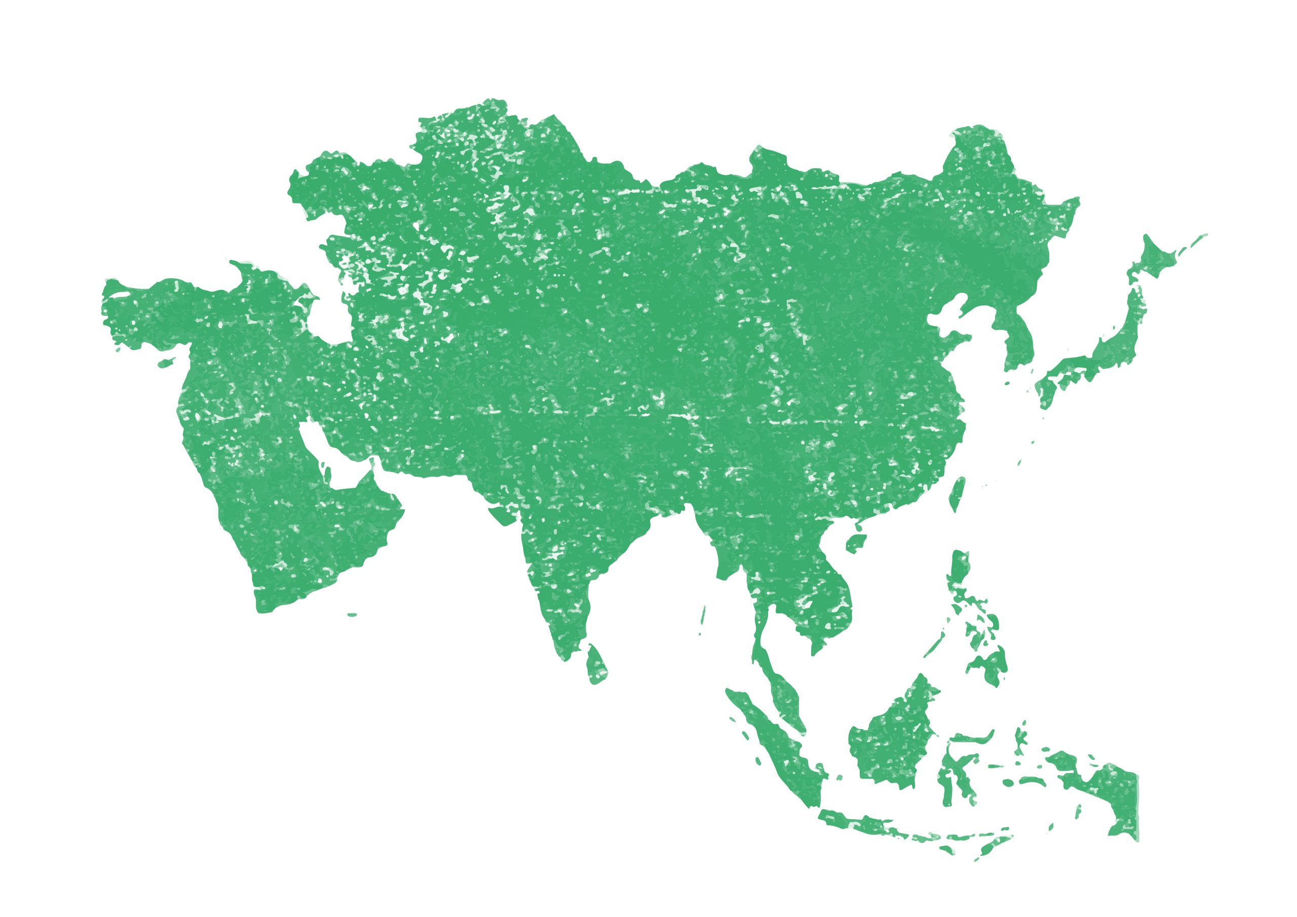 世界地図(アジア)無料フリーイラスト｜版画(緑)