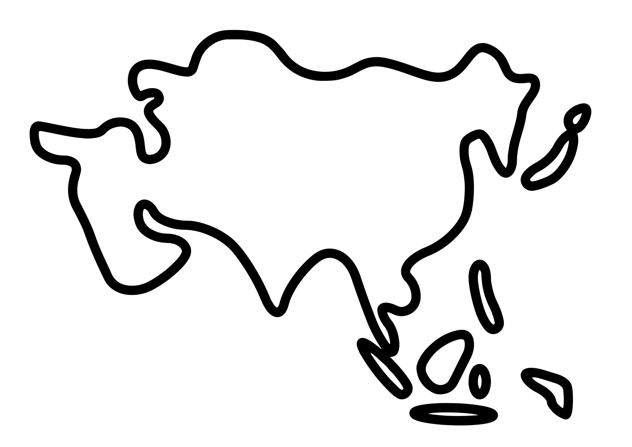 世界地図(アジア)無料フリーイラスト｜簡易太線(白)