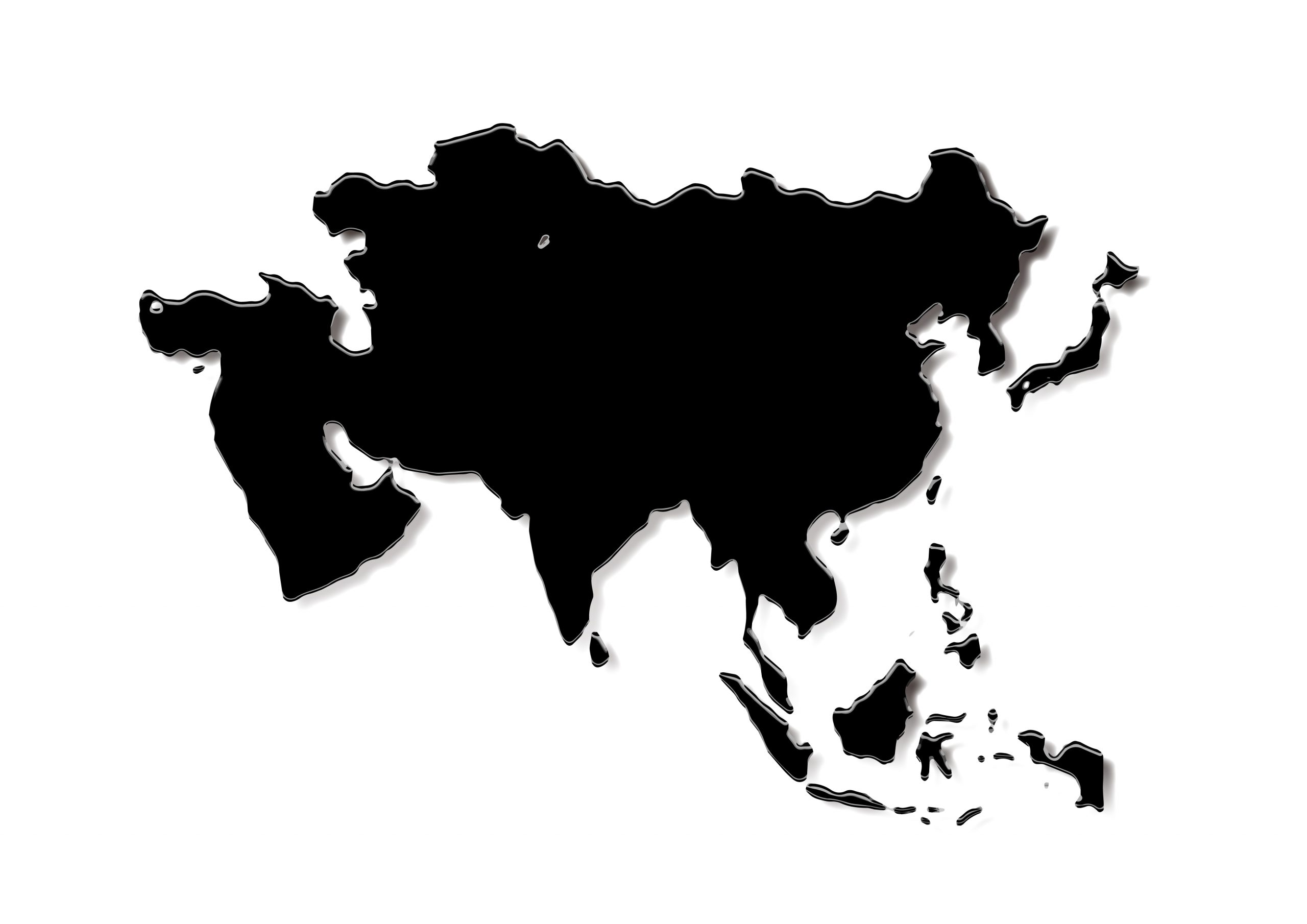 世界地図(アジア)無料フリーイラスト｜金属板(黒)