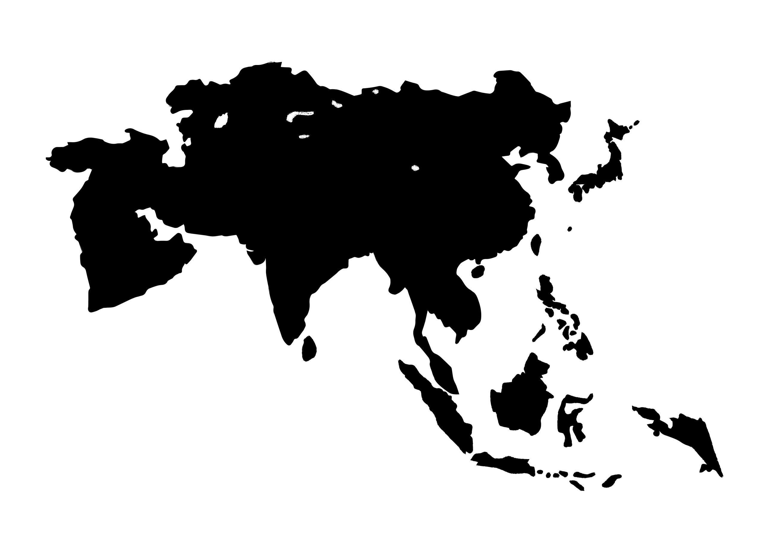 世界地図(アジア)無料フリーイラスト｜毛筆(黒)