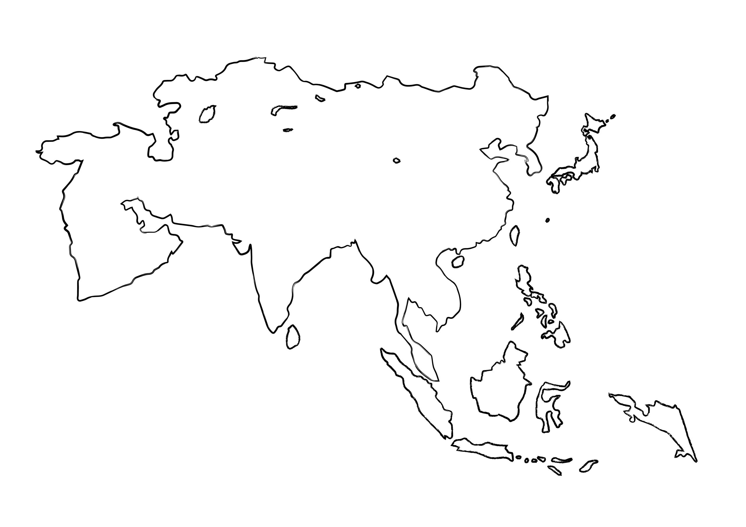 世界地図(アジア)無料フリーイラスト｜毛筆(白)