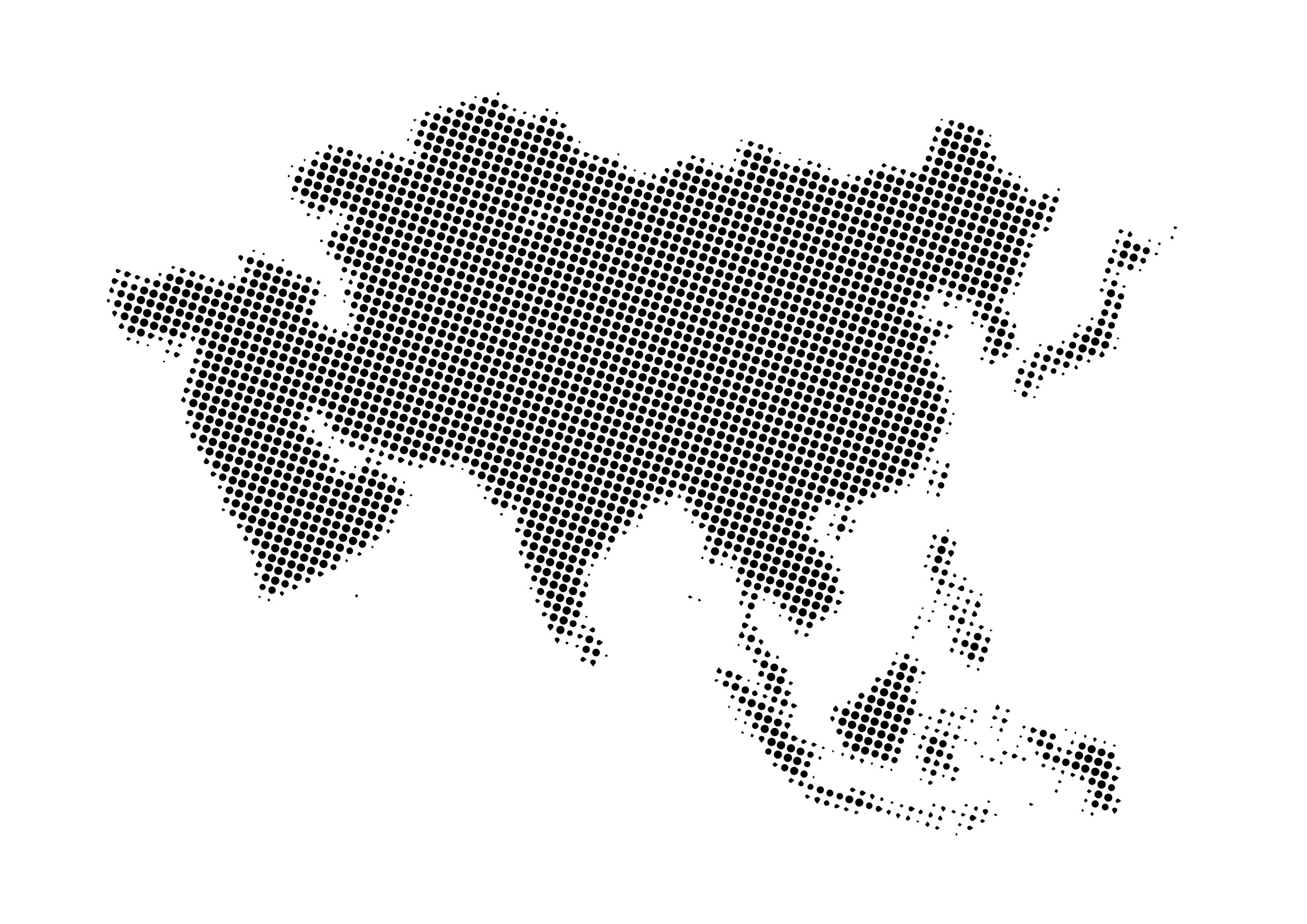 世界地図(アジア)無料フリーイラスト｜毛点(黒)