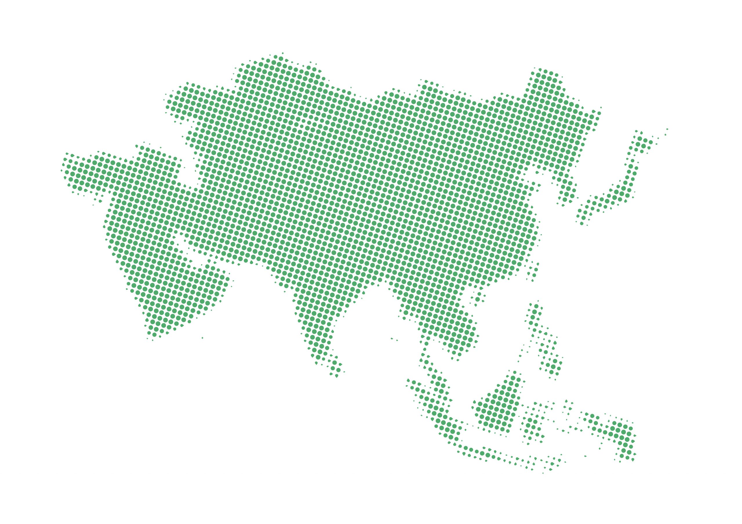 世界地図(アジア)無料フリーイラスト｜毛点(緑)