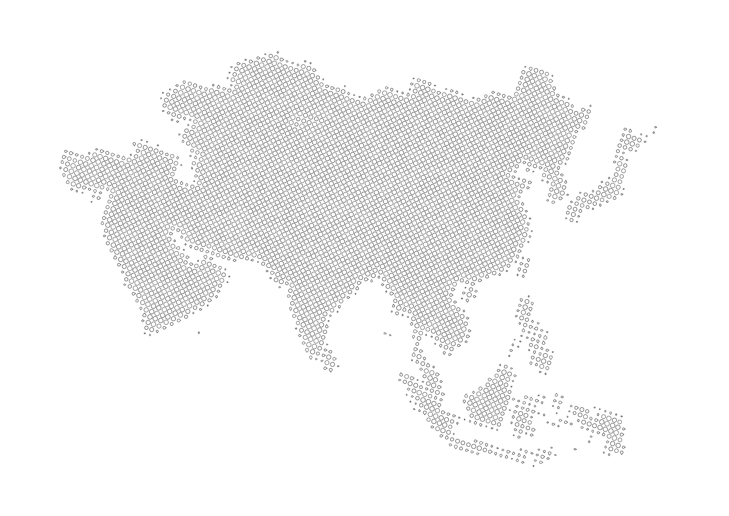 世界地図(アジア)無料フリーイラスト｜毛点(白)