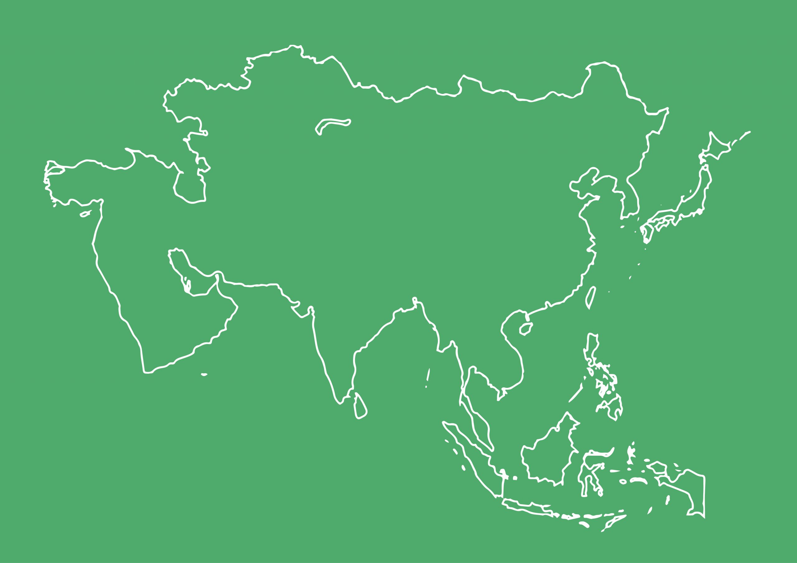 世界地図(アジア)無料フリーイラスト｜線画(緑)