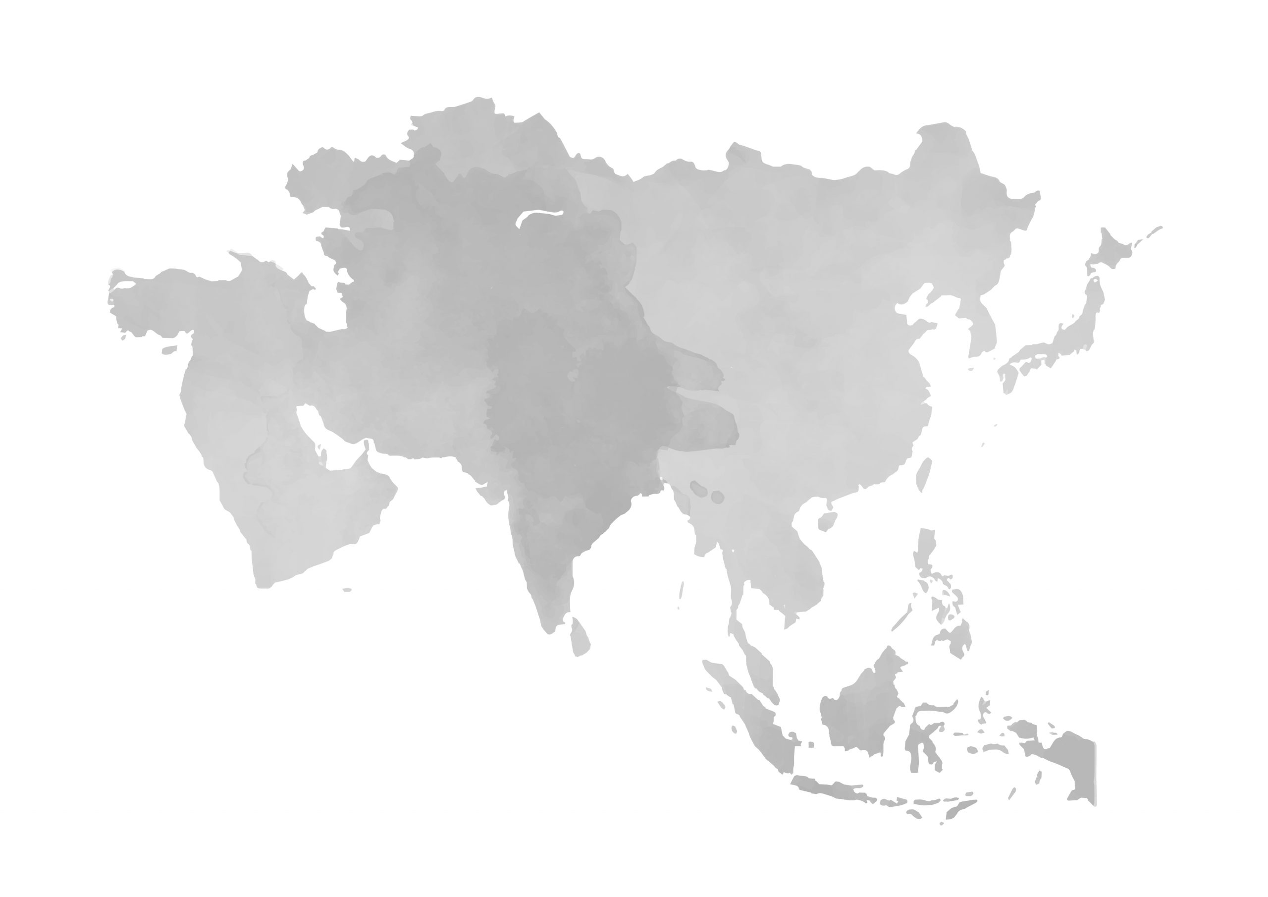 世界地図(アジア)無料フリーイラスト｜水彩(白)