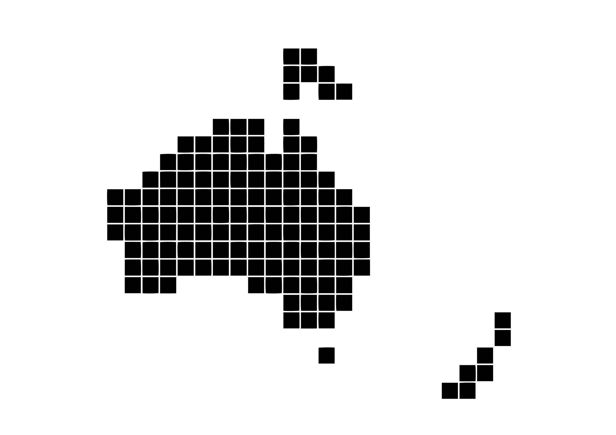 世界地図(オセアニア)無料フリーイラスト｜四角ドット(黒)