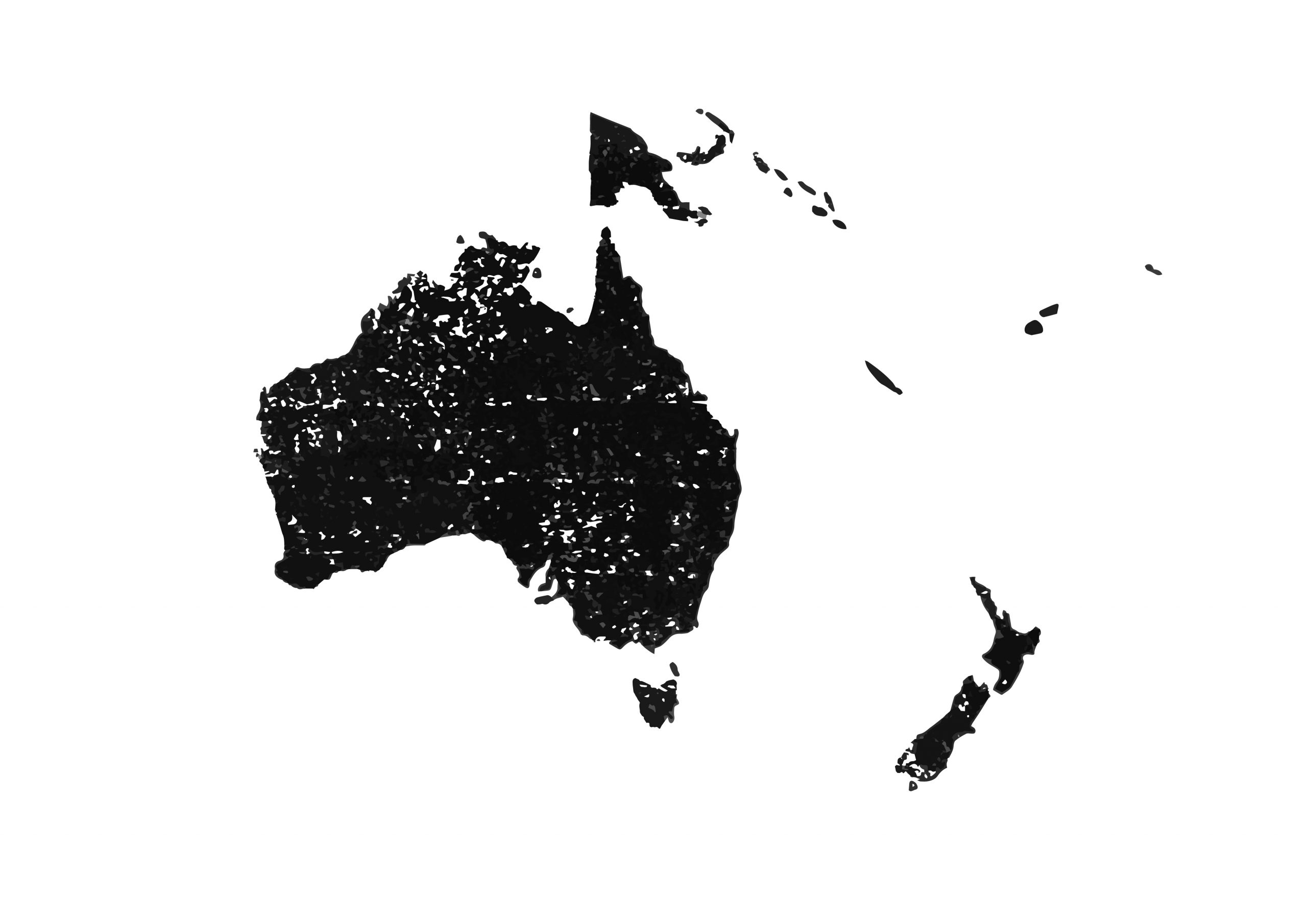 世界地図(オセアニア)無料フリーイラスト｜版画(黒)