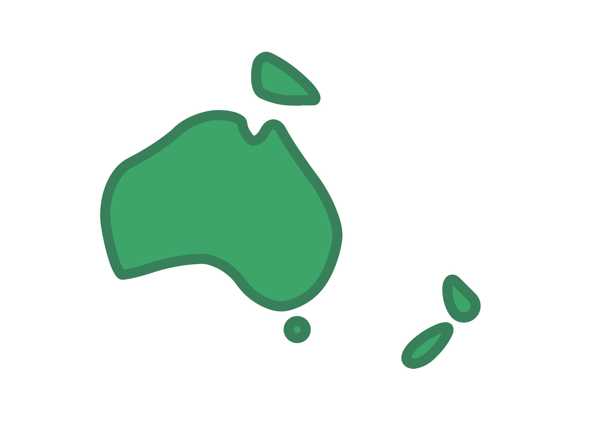 世界地図(オセアニア)無料フリーイラスト｜簡易太線(緑)
