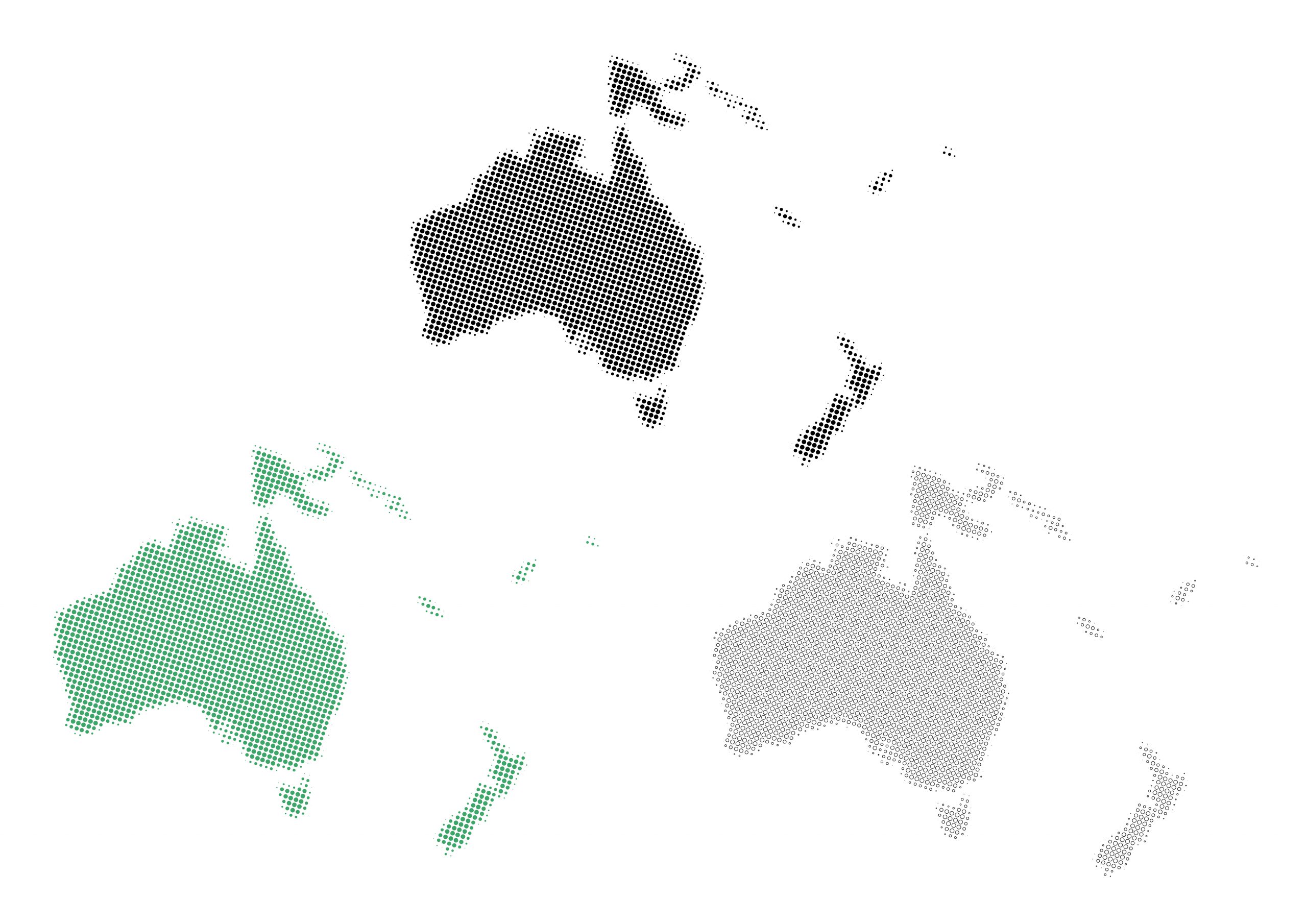世界地図(オセアニア)無料フリーイラスト｜毛点(3色)