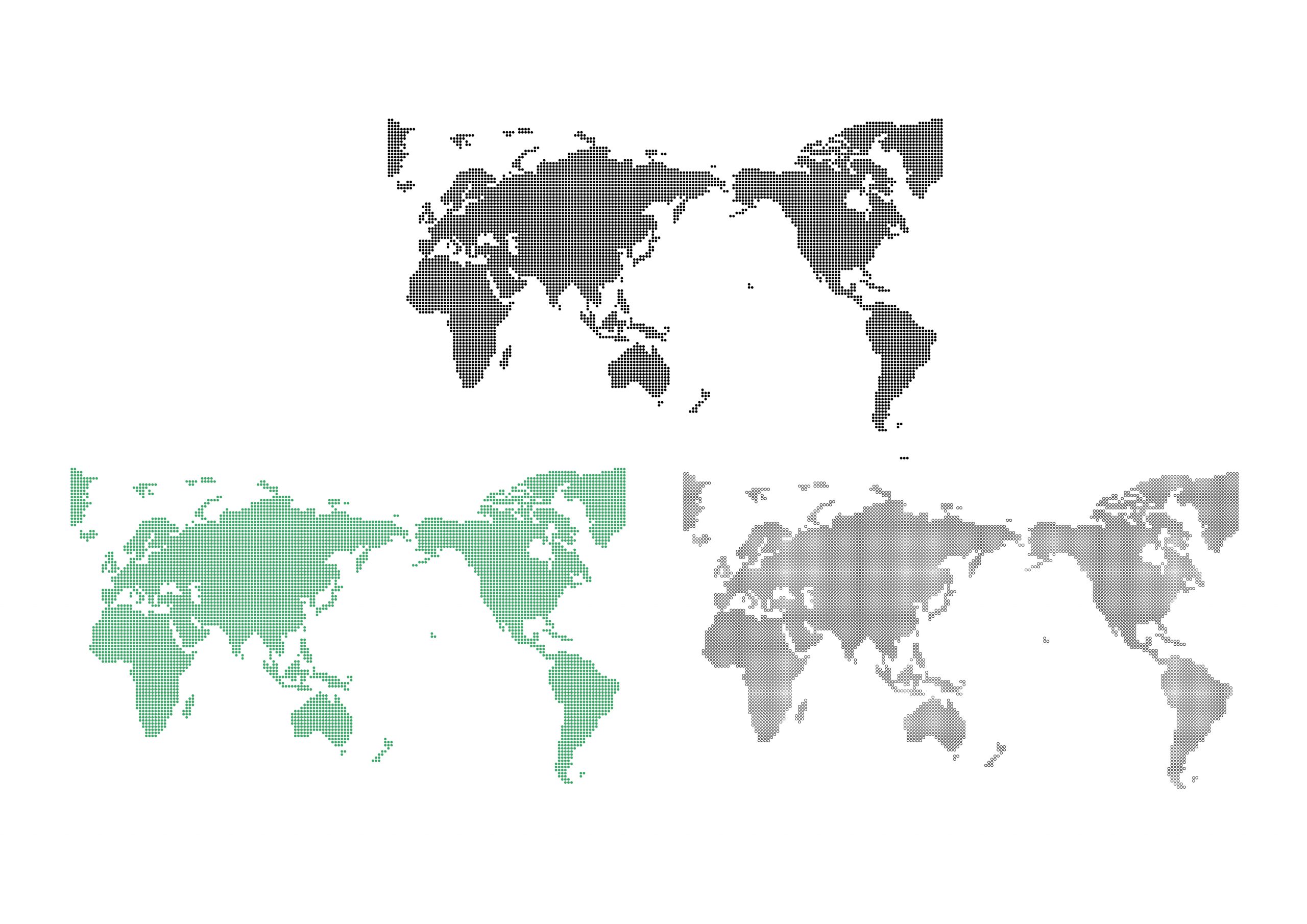 世界地図 全域 無料フリーイラスト ドット 3色
