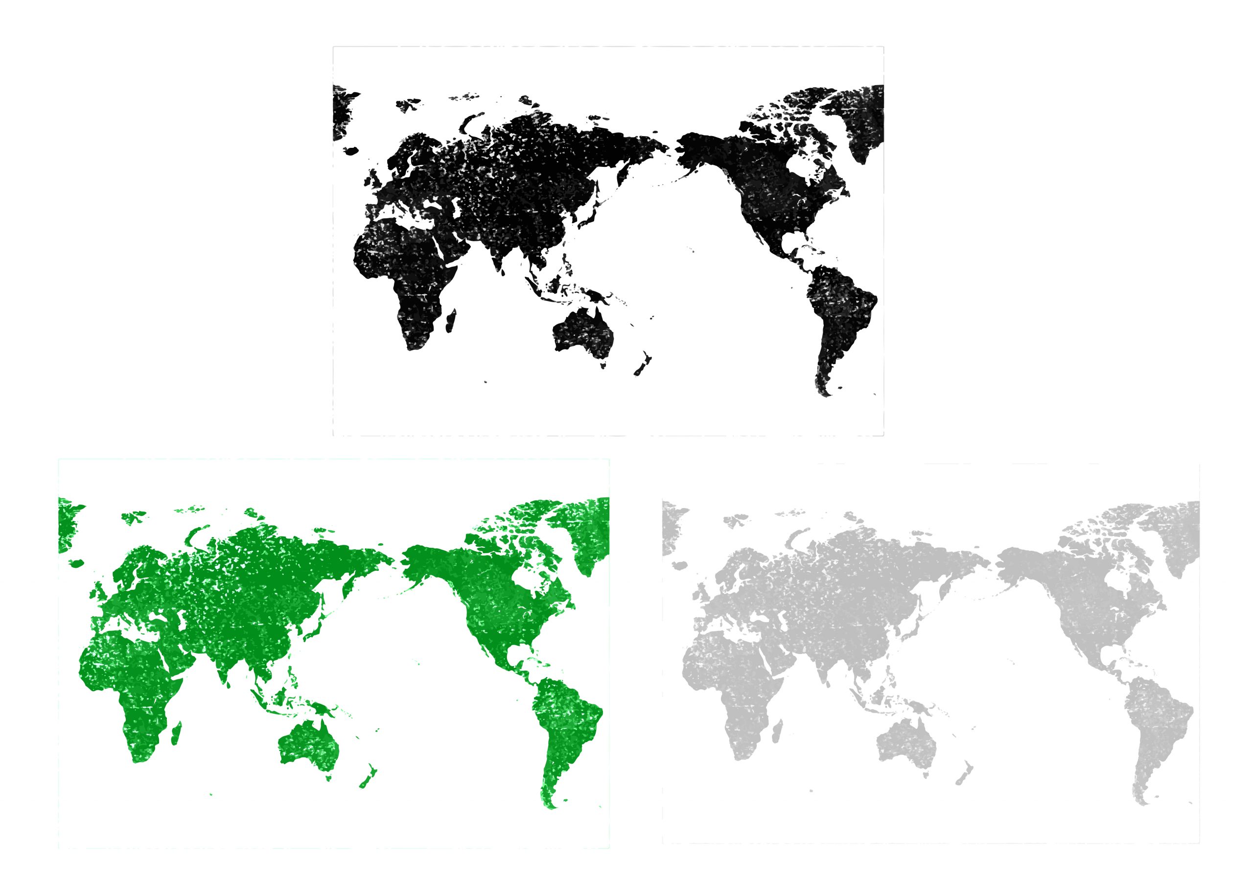 世界地図 全域 無料フリーイラスト ドット 3色