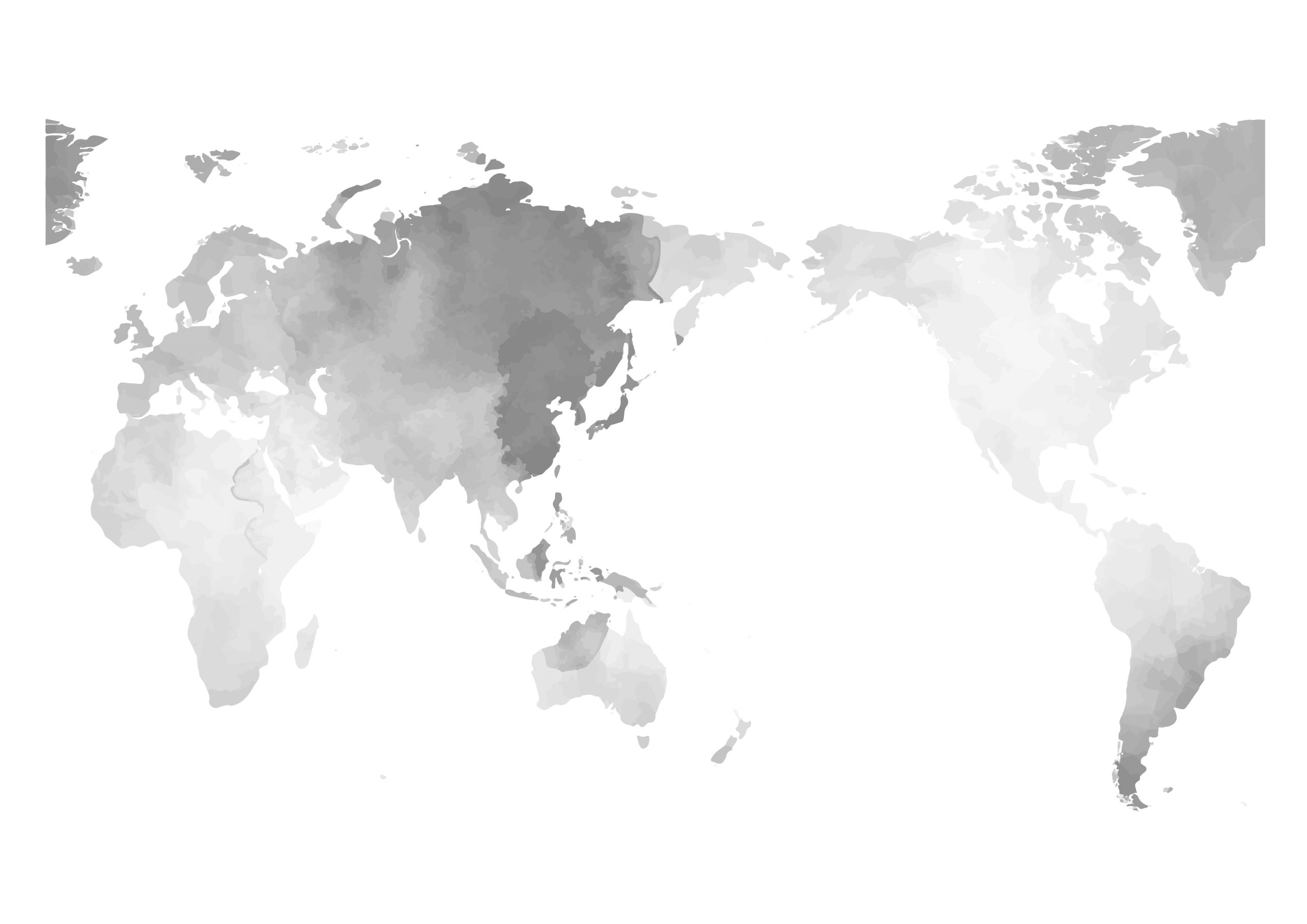 世界地図 全域 無料フリーイラスト 水彩 白