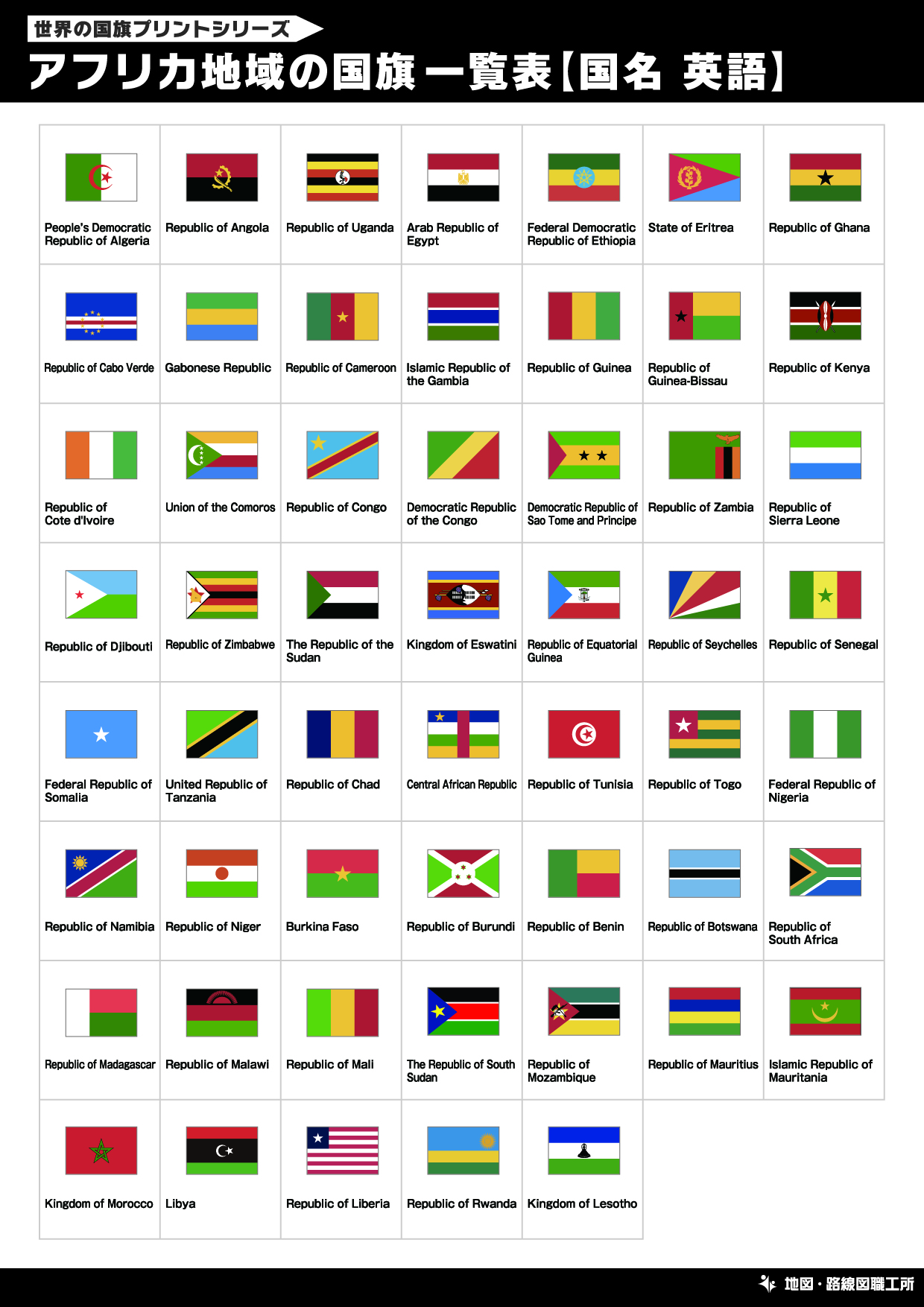 アフリカ地域の国旗一覧表【国名 英語】