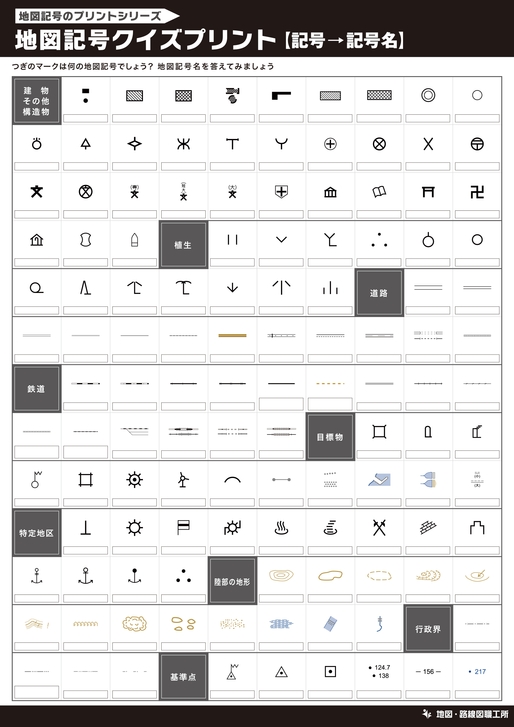 地図記号クイズプリント【記号→記号名】