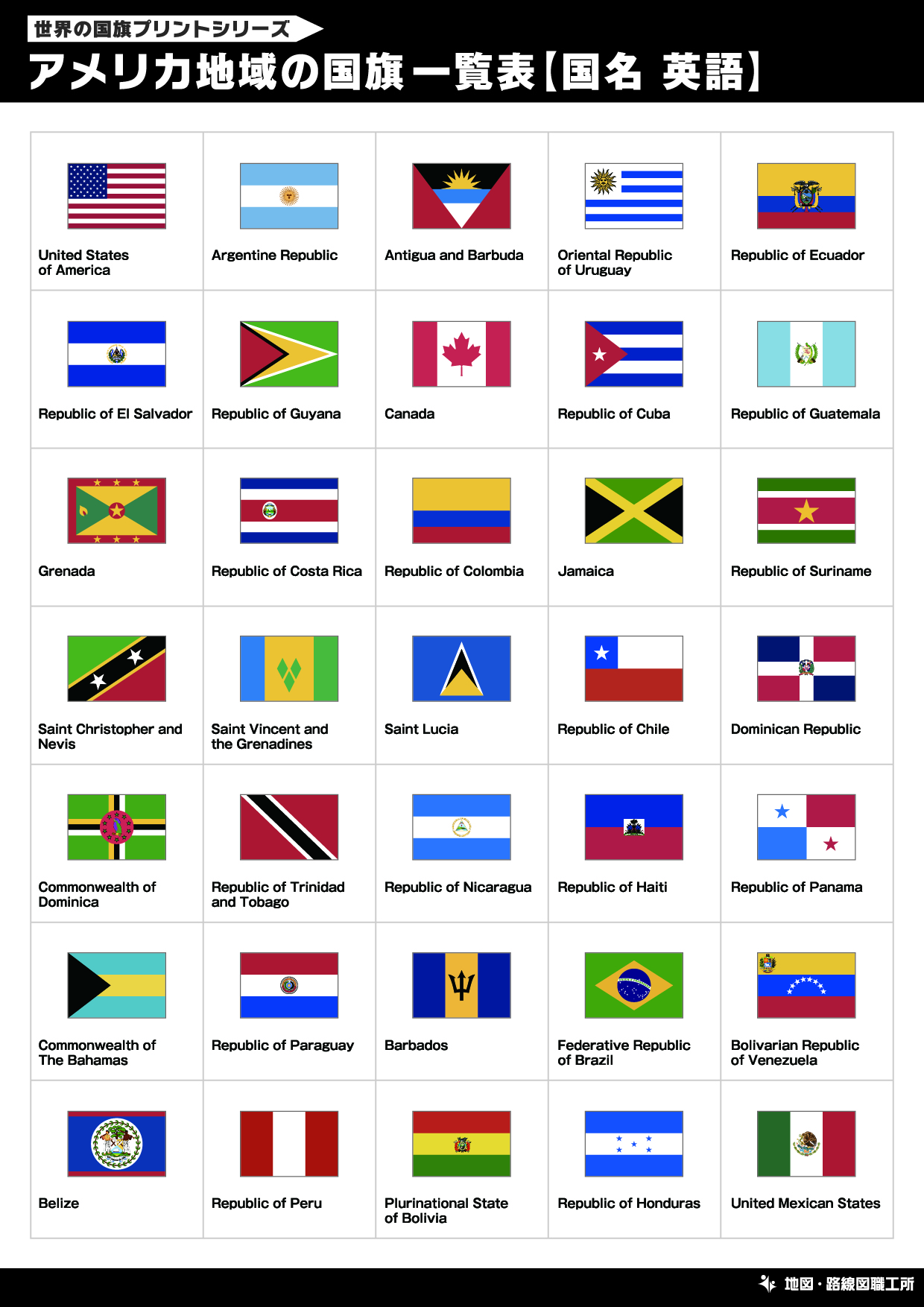 アメリカ地域の国旗一覧表【国名 英語】