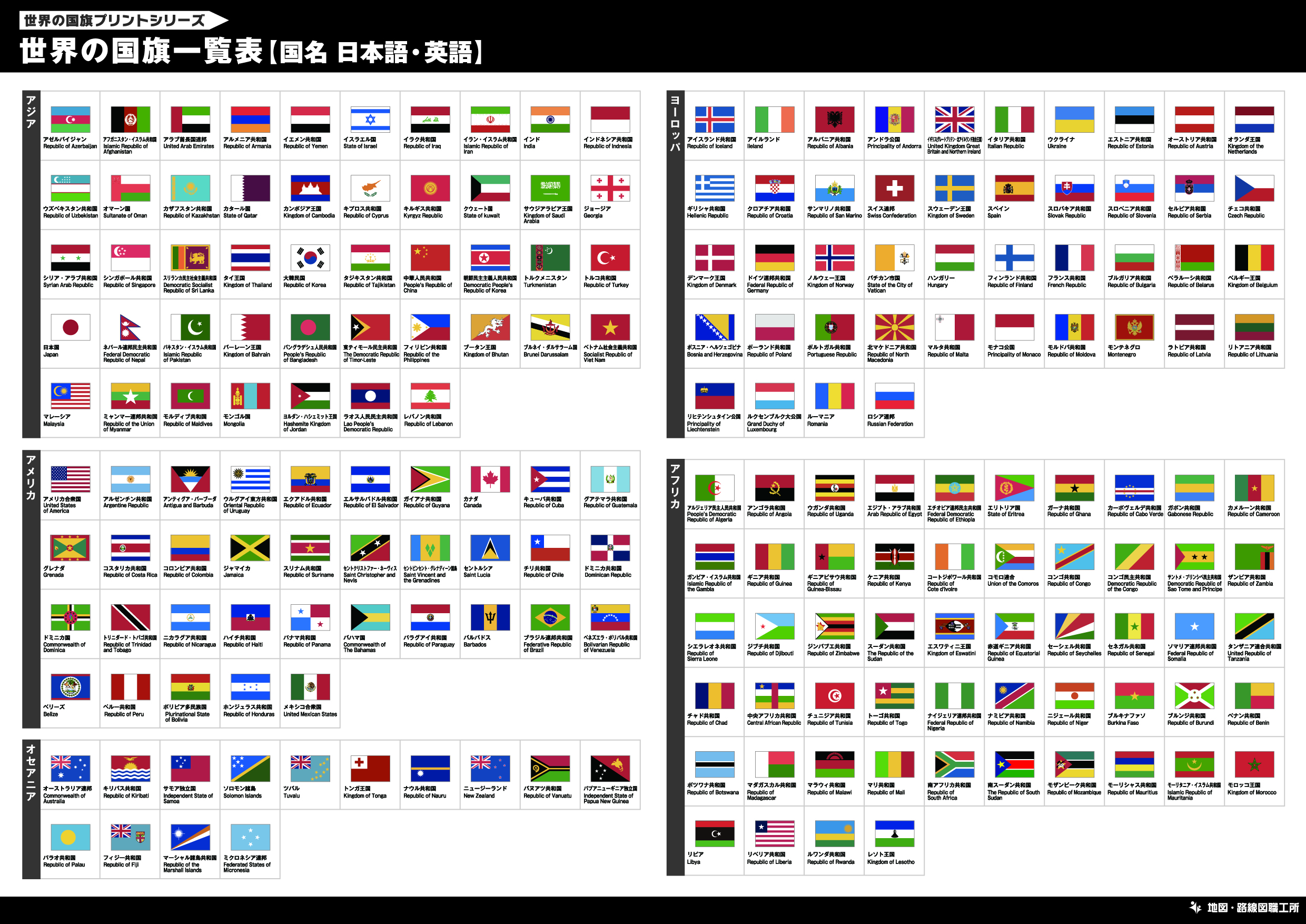 世界の国旗一覧表【国名 日本語・英語】