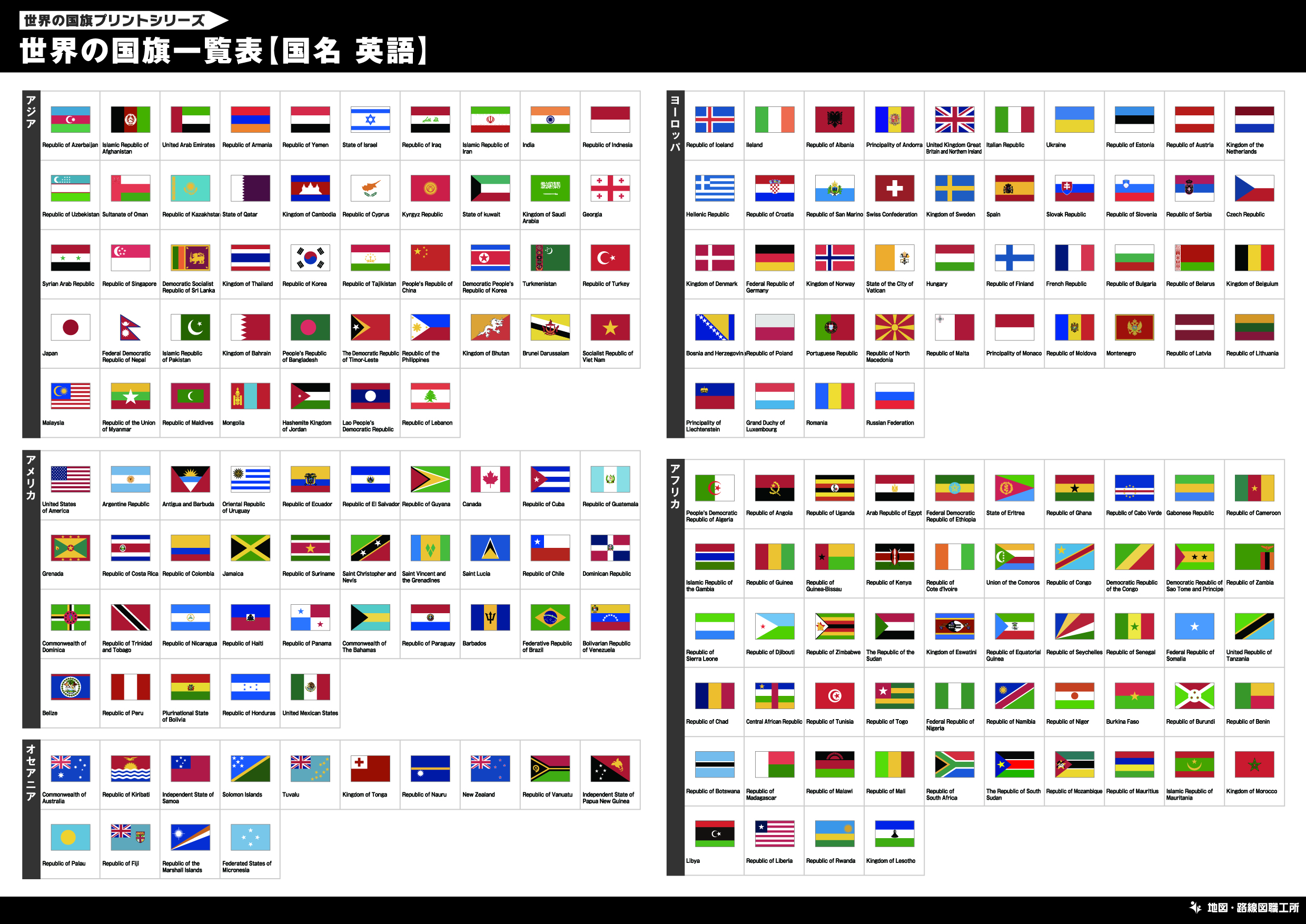 世界の国旗一覧表【国名 英語】