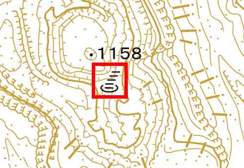地形図に描かれた地図記号 噴火口