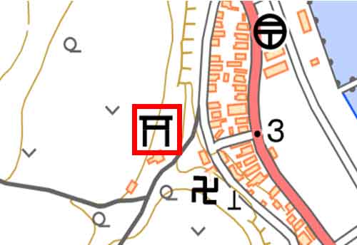 地形図に描かれた地図記号　神社