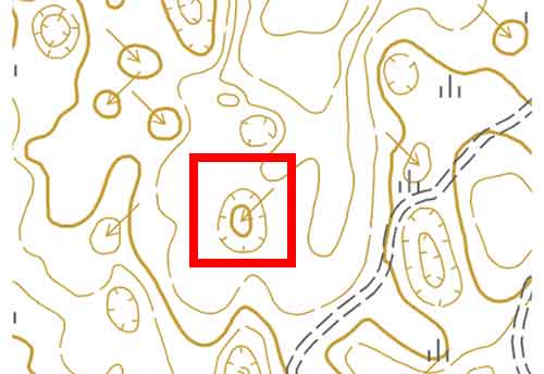 地形図に描かれた地図記号 凹地(小)